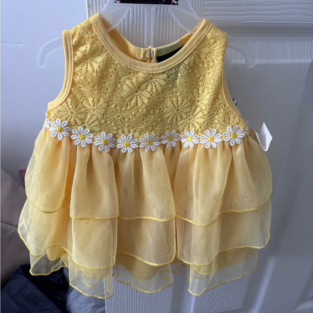 Yellow Lace Tiered Baby Dress and Biker Shorts Set